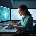 Home 20 학습 데이터 분석을 위한 모범 사례 - **Prompt:** "A highly detailed digital painting depicting a modern, focused data analyst, a woman in...