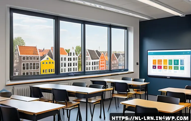 효율적인 학습 데이터 관리 방안 - A modern classroom setting in the Netherlands with a diverse group of teachers and students interact...