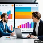 Home 21 데이터 리터러시를 위한 교육 프로그램 - A modern Dutch office scene with a diverse group of professionals collaborating around a large touch...